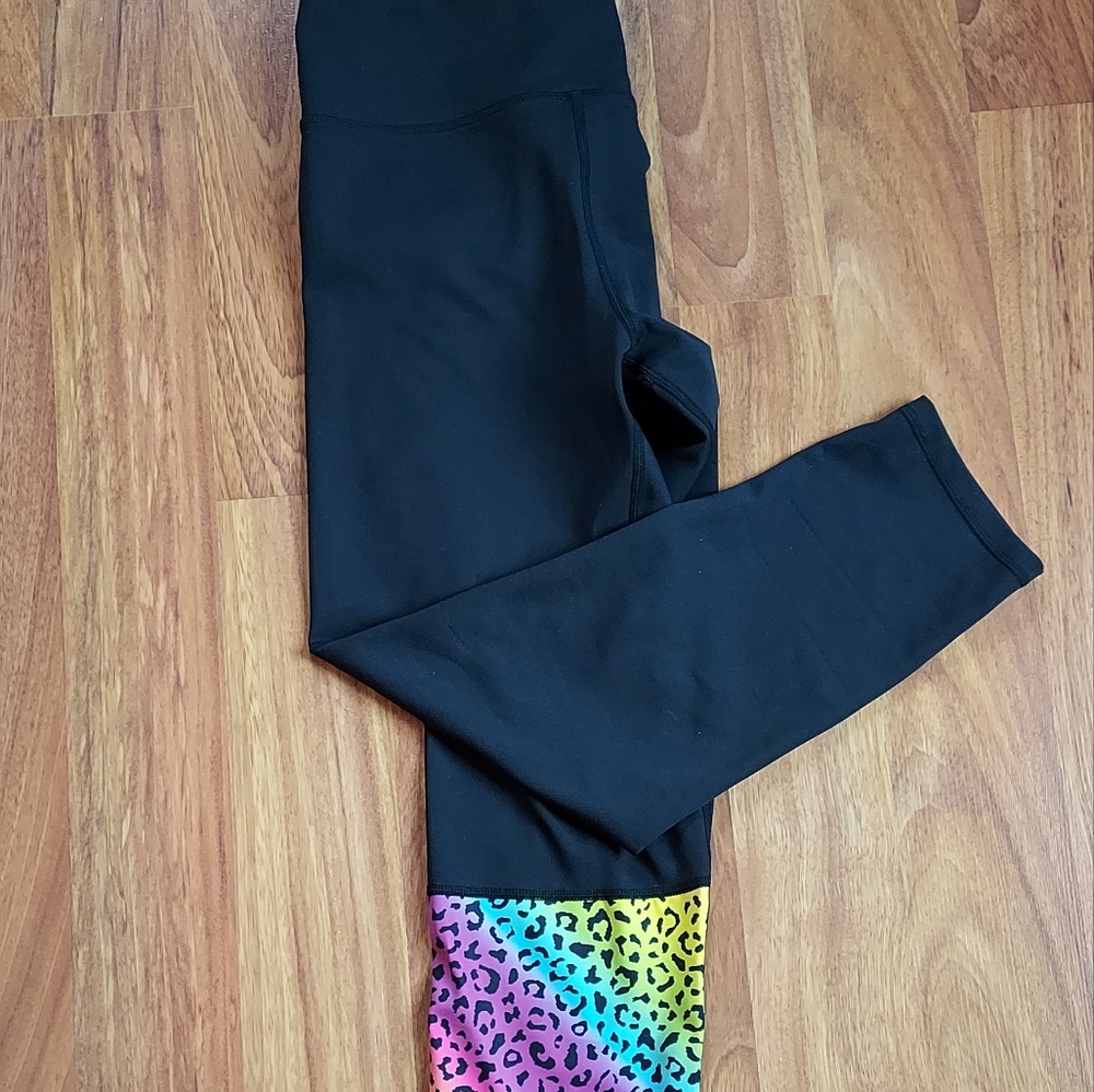 Womens Zyia Black Leggings with Rainbow Leopard Print